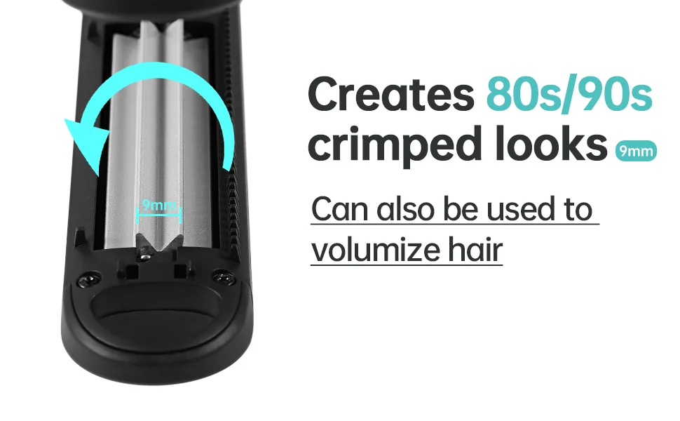 Charites Automatic Hair Crimper Iron for Women, Automatic Crimping Hair Iron for Texture and Volume with Rotating Ceramic Coated Rippled Barrels (Black) - 80s hair crimper