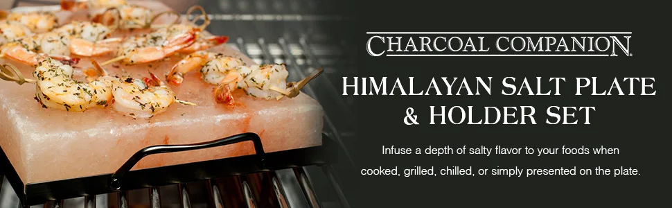 Charcoal Companion CC6064 Himalayan Salt Plate & Holder Set, 12" x 8" x 1.5", Black standard - himalayan salt plate
