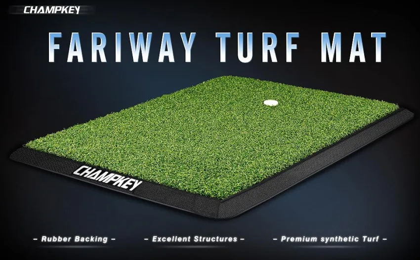 CHAMPKEY Premium Synthetic Turf Golf Hitting Mat | Heavy Duty Rubber Base Golf Practice Mat | Come with 1 Rubber Tee and 9 Plastic Tees M(13" x 17") LITE Version - product information 1