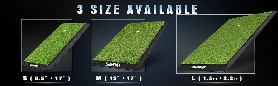 CHAMPKEY Premium Synthetic Turf Golf Hitting Mat | Heavy Duty Rubber Base Golf Practice Mat | Come with 1 Rubber Tee and 9 Plastic Tees M(13" x 17") LITE Version - product information 2
