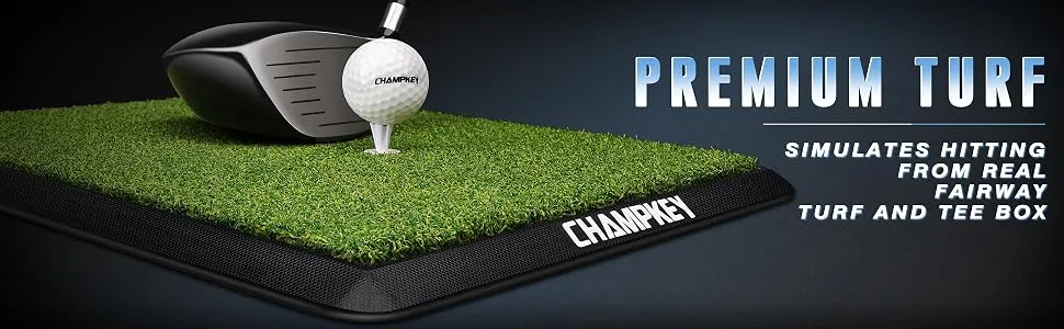 CHAMPKEY Premium Synthetic Turf Golf Hitting Mat | Heavy Duty Rubber Base Golf Practice Mat | Come with 1 Rubber Tee and 9 Plastic Tees M(13" x 17") LITE Version - product information 3