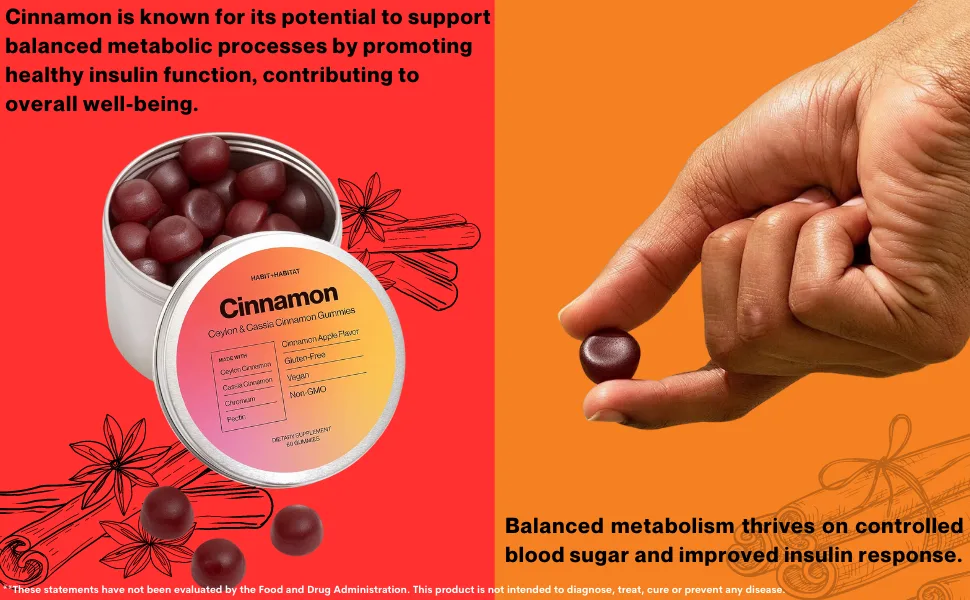 Ceylon Cinnamon Gummies - Sugar-Free - 2000mg Cinnamon Complex with Chromium in Plastic-Free Tins - Gluten Free & Vegan - Cinnamon is known for its potential to support balanced metabolic
