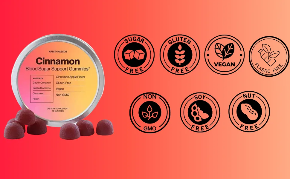 Ceylon Cinnamon Gummies - Sugar-Free - 2000mg Cinnamon Complex with Chromium in Plastic-Free Tins - Gluten Free & Vegan - Sugar free Gluten free vegan plastic free non gmo soy free
