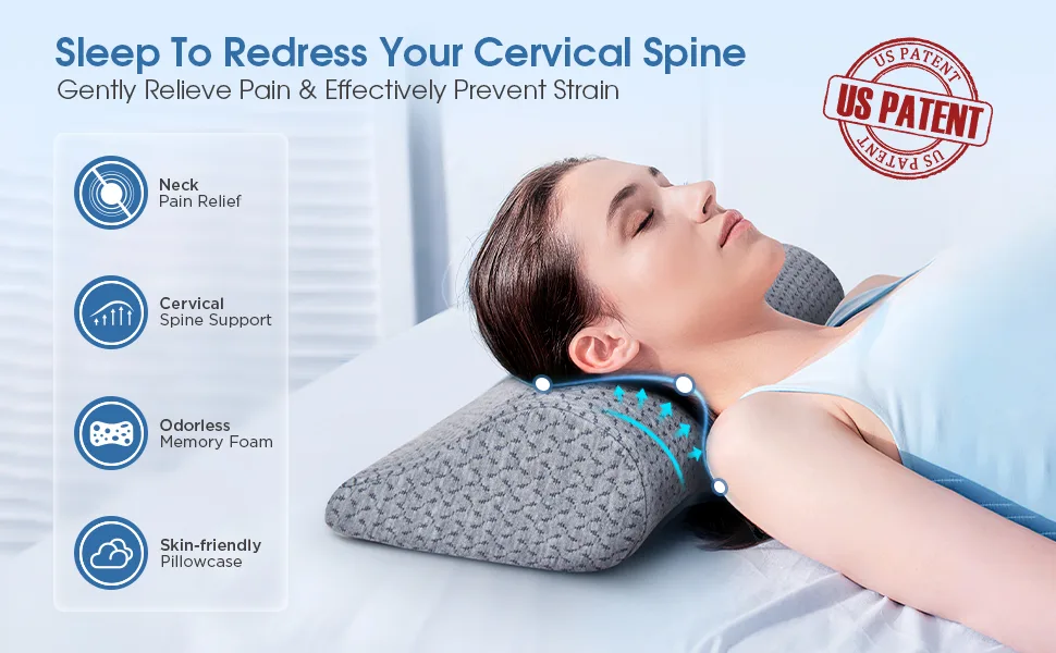 Cervical Neck Pillows for Pain Relief Sleeping, High-Density Memory Foam Pillow Neck Bolster Support Pillow Neck and Shoulder Relaxer, Neck Decompression Devices Orthopedic Roll Pillow for Bed Office Gray - USA Patent neck pillow