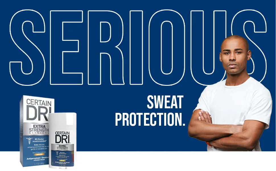 Certain Dri Extra Strength Clinical Antiperspirant Solid Deodorant, Hyperhidrosis Treatment for Men & Women, Powder Fresh, 1.7oz, 1 Pack - Serious sweat protection.