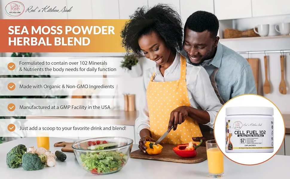 Cell Fuel 102: Organic Sea Moss / Irish Moss, Bladderwrack & Burdock Root Powder Herbal Blend - Dr. Sebi Inspired, Organic, 100% Natural, Thyroid & Immunity Support - (8oz) - constipation hypothyroidism joint keto collagen caribbean immunity nutrition fertility