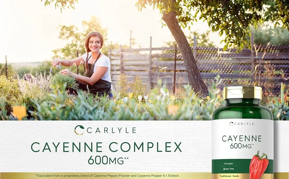 Cayenne Pepper Capsules 600mg | 350 Pills | Non-GMO, Gluten Free Supplement | by Carlyle - cayenne capsules