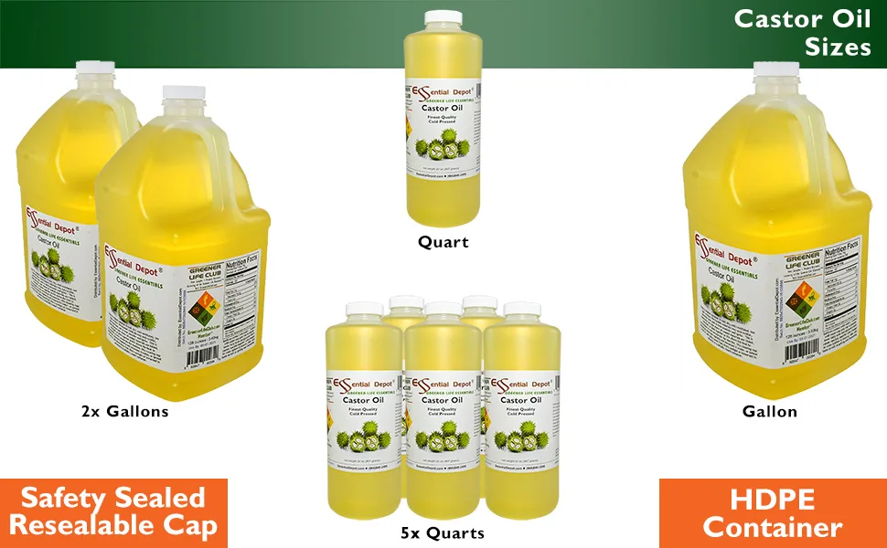 Castor Oil - 1 Quart - 32 oz - safety sealed HDPE container with resealable cap - Castor Oil Sizes