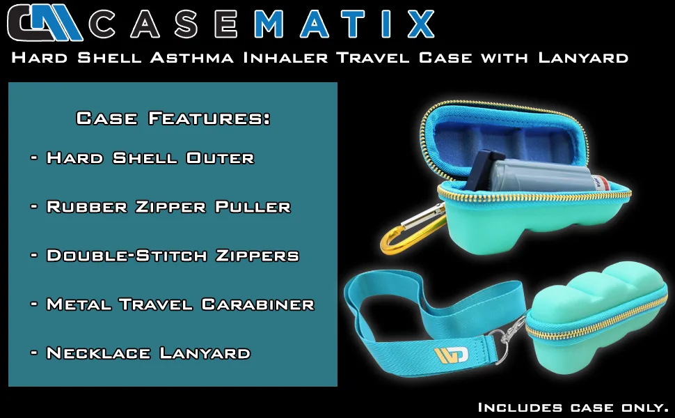 Casematix Turquoise Asthma Inhaler Travel Case, Does Not Include Inhaler Medicine - case
