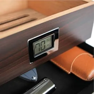 CASE ELEGANCE Glass Top Handcrafted Cedar Humidor with Front Digital Hygrometer, Humidifier Gel, and Accessory Drawer - Holds (25-50 Cigars) - Super accurate digital hygrometer with gasket seals that locks in humidity in your humidor