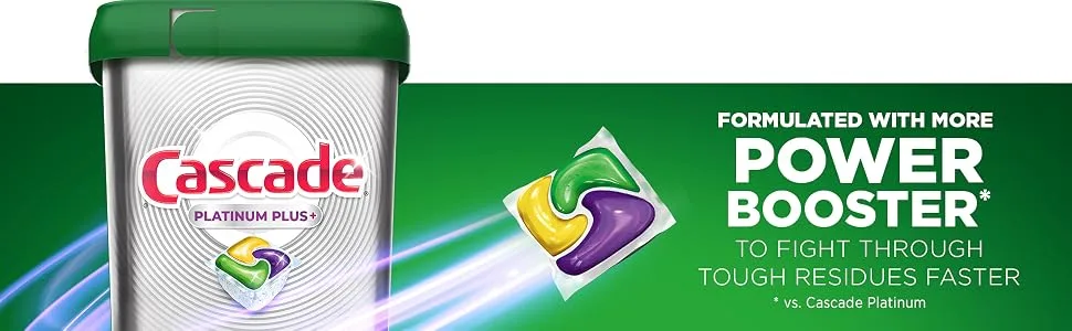 Cascade Platinum Dishwasher Pods, Actionpacs Dishwasher Detergent with Dishwasher Cleaner Action, Lemon Platinum Plus, 30 Count - cascade plat plus