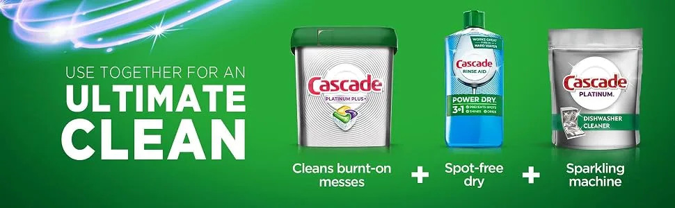 Cascade Platinum Dishwasher Pods, Actionpacs Dishwasher Detergent with Dishwasher Cleaner Action, Lemon Platinum Plus, 30 Count - Cascade Platinum Plus