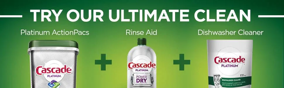 Cascade Platinum Dishwasher Pods, Actionpacs Dishwasher Detergent with Dishwasher Cleaner Action, Fresh Scent, 62 Count - Try our ultimate clean