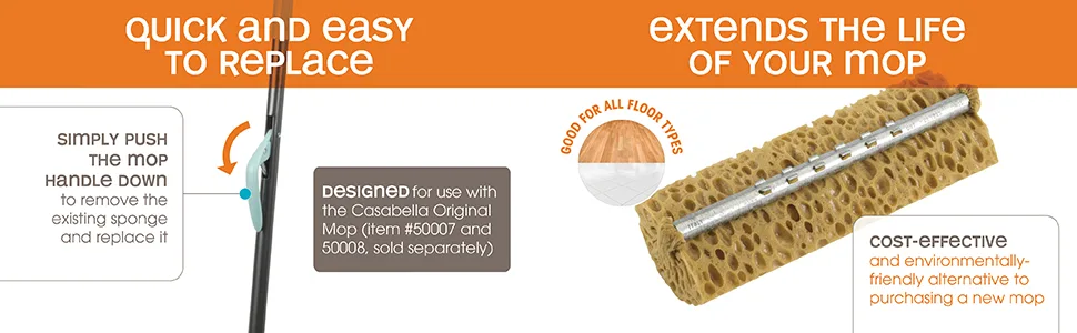 Casabella Refill for Original Mop (Replacement for Item 50007 and 5008), Brown - 51000 - casabella sponge head mop brush cleaning