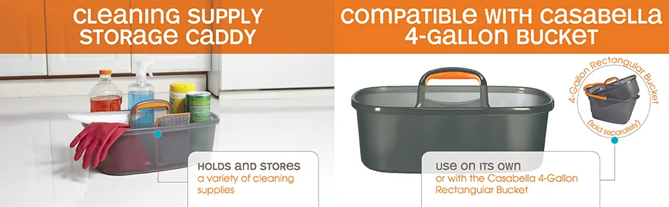 Casabella Plastic Multipurpose Cleaning Storage Caddy with Handle, 1.85 Gallon, Gray and Orange Caddy Gray and Orange - cleaning storage caddy cleaning supplies cleaning casabella