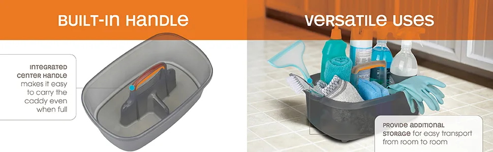 Casabella Plastic Multipurpose Cleaning Storage Caddy with Handle, 1.85 Gallon, Gray and Orange Caddy Gray and Orange - cleaning storage caddy cleaning supplies cleaning casabella