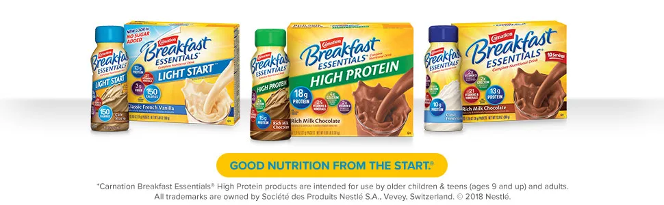 Carnation Breakfast Essentials High Protein Powder Drink Mix, Rich Milk Chocolate, 8 Count per pack, 10.56 Ounce (Pack of 6) (Packaging May Vary) - Carnation Breakfast Essentials Lineup
