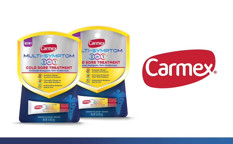 Carmex Multi-Symptom 3-in-1 Cold Sore Treatment - 0.07 OZ Each (Pack of 2) 0.07 Ounce (Pack of 2) - Carmex Cold Sore Treatment