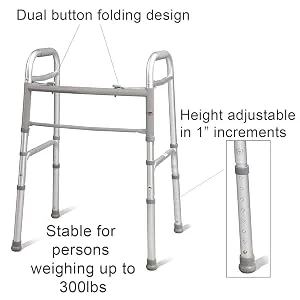 Carex Folding Walker for Seniors, Adult Walker, Portable Medical Walker with Adjustable Height, 30-37 Inches - folding walker