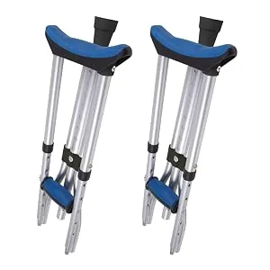 Carex Folding Aluminum Underarm Crutches - Lightweight, Great for Travel or Work, for 4'11" to 6'4" People, Blue, 2 Count - folding crutches