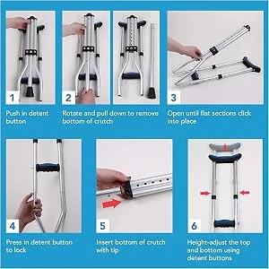 Carex Folding Aluminum Underarm Crutches - Lightweight, Great for Travel or Work, for 4'11" to 6'4" People, Blue, 2 Count - folding crutches