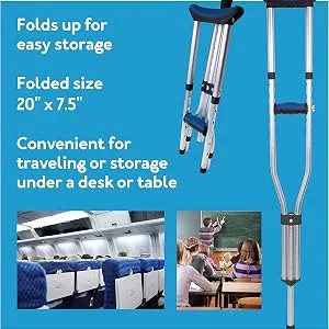 Carex Folding Aluminum Underarm Crutches - Lightweight, Great for Travel or Work, for 4'11" to 6'4" People, Blue, 2 Count - Underarm Crutches