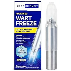 Care Science Wart Remover Freeze, 8 Applications | 1-Step Cryogenic Wart Removal for Common Warts on Hands, Elbows, & Knees or Plantar Warts on Feet - Care Science Wart Freeze Remover Cryogenic Removal 1-Step Hands Feet Small