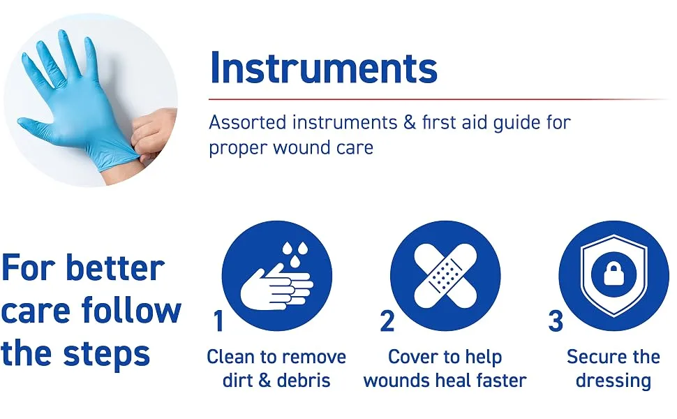 Care Science First Aid Kit, 100 Pieces | Professional Use for Travel, Work, School, Home, Car, Survival, Camping, Hiking, and More - Instruments