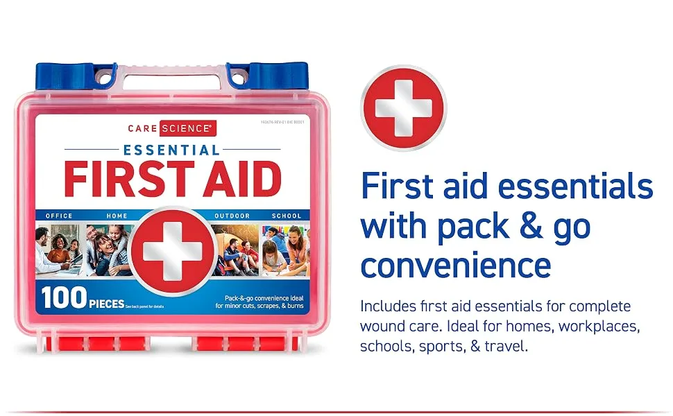 Care Science First Aid Kit, 100 Pieces | Professional Use for Travel, Work, School, Home, Car, Survival, Camping, Hiking, and More - Main image