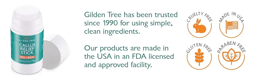 Callus Relief Stick with Powerful 30% Urea - Quick & Easy No-Mess Stick Helps Soften & Smooth Hard Thick Dry Cracked Rough Itchy Skin on Feet Legs Knees Elbows - gilden tree trusted simple natural clean ingredients made in usa cruelty paraben gluten free vegan
