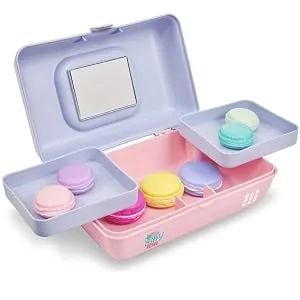 Caboodles Stay Retro - Pretty In Petite Makeup Organizer | Compact Carrying Cosmetic Case, Periwinkle Blue Over Pink Retro - Periwinkle Blue Over Pink - product information 2