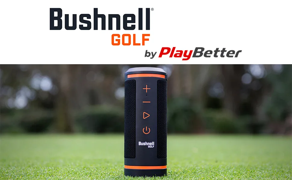 Bushnell Wingman GPS Golf Speaker Bundle with PlayBetter Protective Neoprene Pouch | Music & Audible Distances Bluetooth Speaker for Golf Cart | Score Tracking, 3D Flyovers & 36,000+ Courses | 361910 - Bushnell Wingman Golf GPS Speaker on the golf course