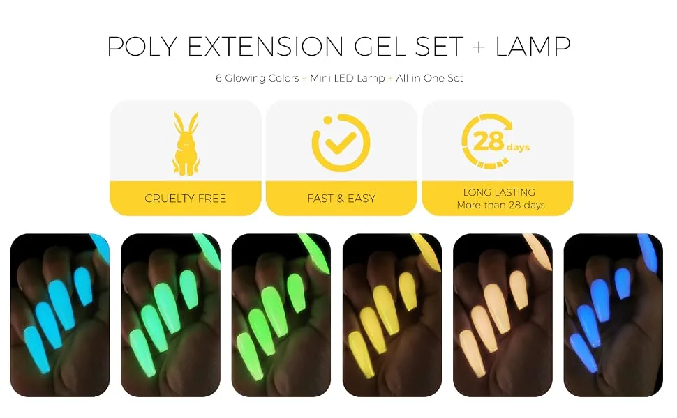 BURANO Poly Extension Nail Gel Kit - Glow in The Dark Poly Nail Extension Gel with LED Lamp Builder Gel Nail Extension Gel Builder for Nails - poly extension gel