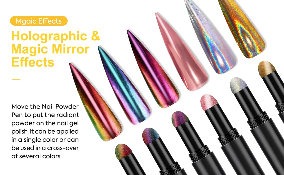 BURANO Chrome Nail Powder for Nails, Metallic Chrome Air Pen Holographic Powder Mirror Effect 6 Colors - chrome nail