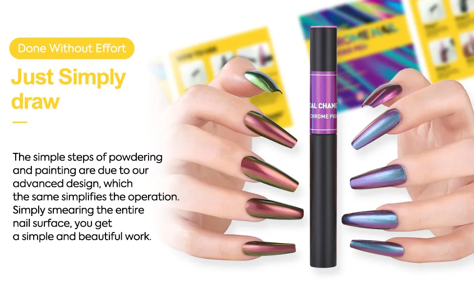 BURANO Chrome Nail Powder for Nails, Metallic Chrome Air Pen Holographic Powder Mirror Effect 6 Colors - chrome nail