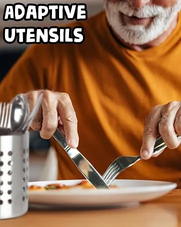 BunMo Adaptive Utensils for Elderly/Arthritis/Weak Hand Grip & Handicapped - Convenient Travel Pouch (4 Piece Set) - Adaptive_utensils