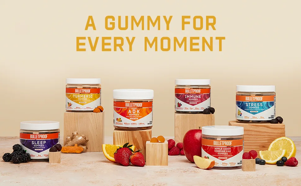 Bulletproof Sugar-Free Peach Ginger Turmeric Gummies, 60 Count, Keto Supplement for Joint and Inflammation Response Support - A gummy for every moment
