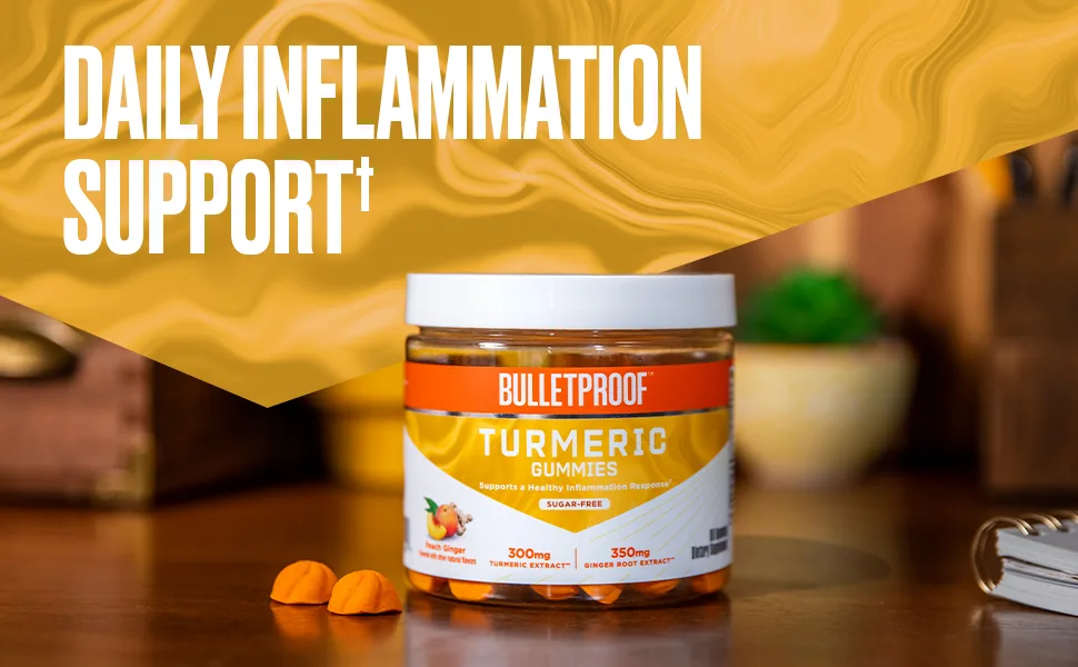 Bulletproof Sugar-Free Peach Ginger Turmeric Gummies, 60 Count, Keto Supplement for Joint and Inflammation Response Support - Daily inflammation support