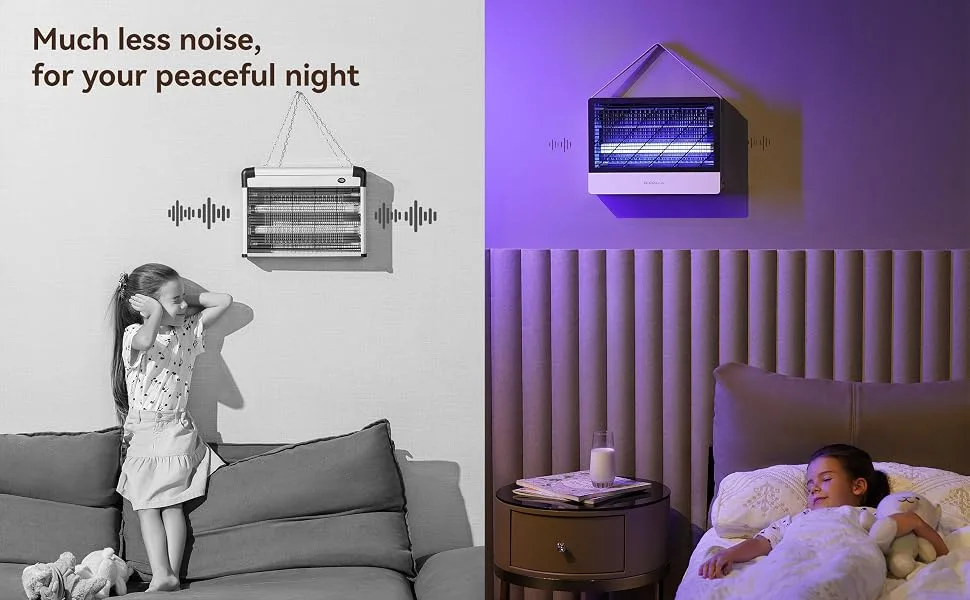 BUGZILLA Quiet Powerful 20W Electric Indoor Bug Zapper Indoor Fly Zapper Electronic Mosquito Zapper Moth Gnat Fruit Fly Mosquito Insect Killer lamp Fly Trap - much less noise