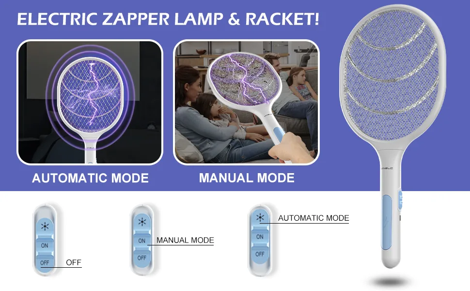 Bug Zapper 2 Pack, VANELC USB Rechargeable Electric Fly Swatter Racket, 3000 Volt Pest Insects Control Flying Bugs Trap Mosquito Killer for Home, Kitchen, Office, Outdoor 18IN - 2 Pack - Electric Fly Swatter Racket