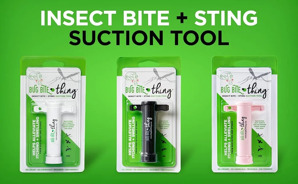 Bug Bite Thing Suction Tool, Poison Remover - Bug Bites and Bee/Wasp Stings, Natural Insect Bite Relief, 2-Pack, 1 White/1 Pink - Insect Bite + Sting Suction Tool