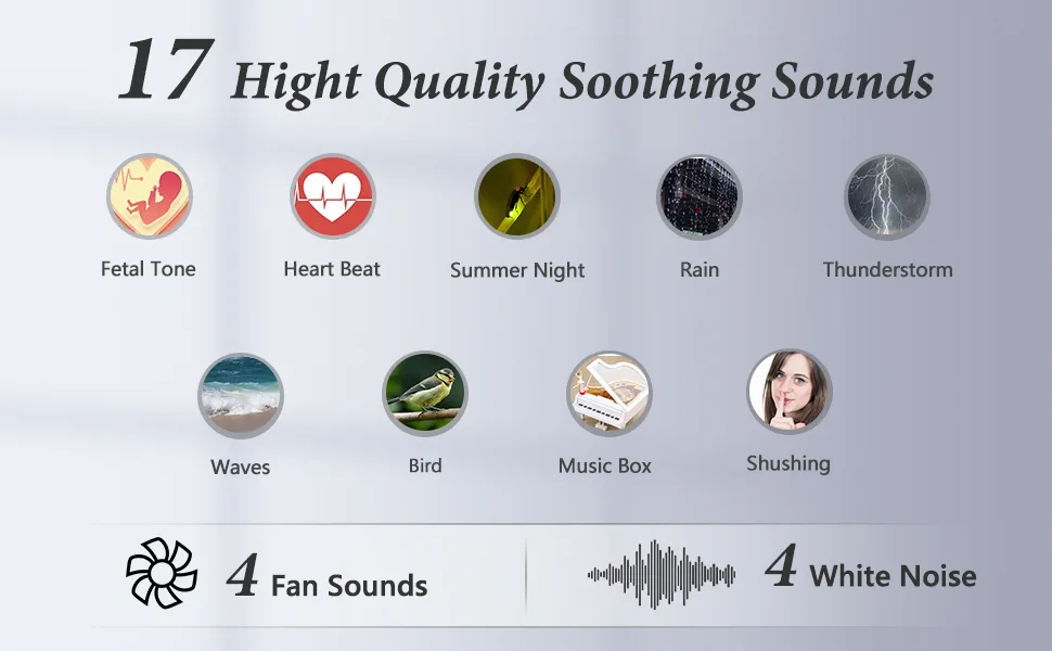 BUFFBEE White Noise Sound Machine for Sleeping with 17 Soothing Sounds, 8 Color Night Light, Memory Function, Fabric Design - Noise Maker for Home, Office, Kids and Adults Dark Grey - product information 13