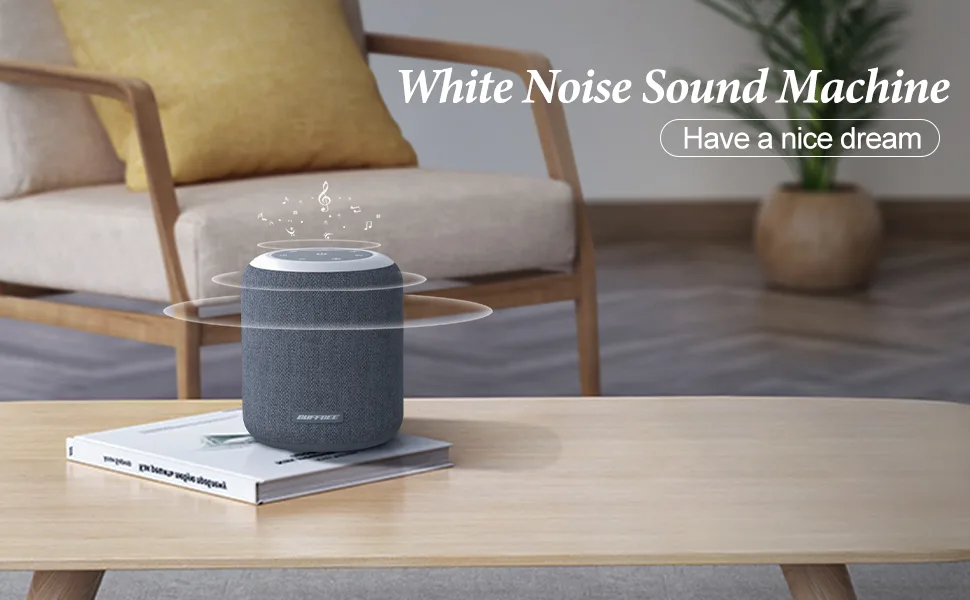 BUFFBEE White Noise Sound Machine for Sleeping with 17 Soothing Sounds, 8 Color Night Light, Memory Function, Fabric Design - Noise Maker for Home, Office, Kids and Adults Dark Grey - white noise machine