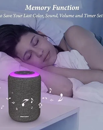 BUFFBEE White Noise Sound Machine for Sleeping with 17 Soothing Sounds, 8 Color Night Light, Memory Function, Fabric Design - Noise Maker for Home, Office, Kids and Adults Dark Grey - white noise machine for sleep