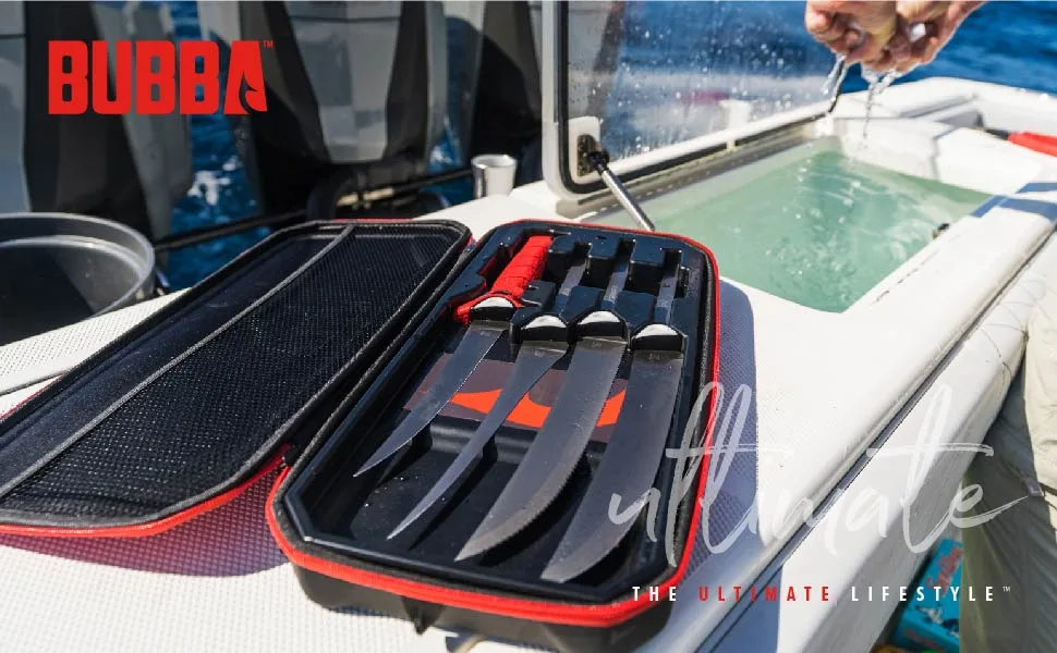 BUBBA Multi-Flex Interchangeable Blade Kits, with Non-Slip Grip Handle, Ti-Nitride S.S. Coated Non-Stick Blades and Case for Fishing Multi-Flex Kit - fillet knife, filet knife, fishing knife, deep sea fishing, bubba knife, bubba blade, fishing knife