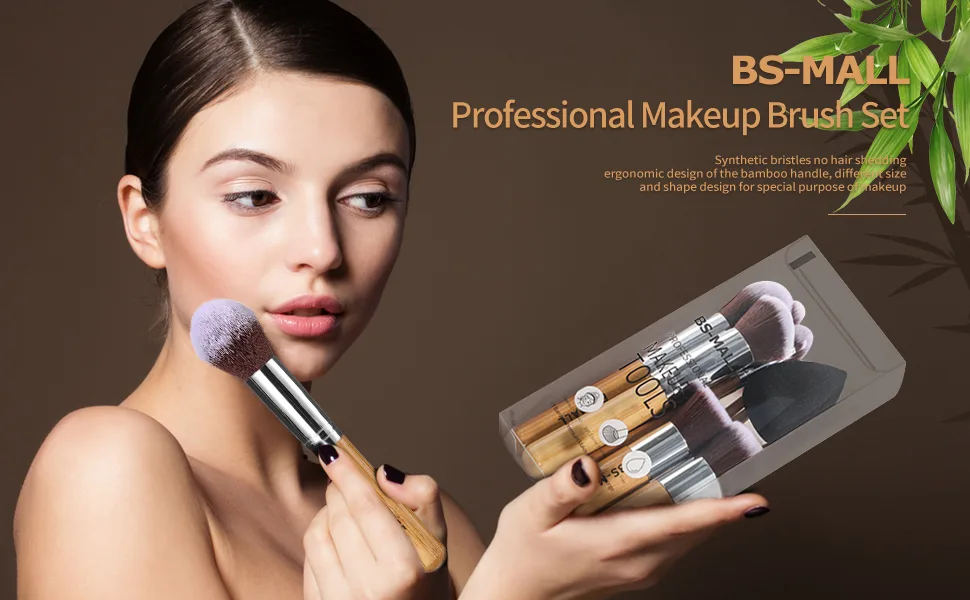 BS-MALL Makeup Brush Set 11Pcs Bamboo Synthetic Kabuki Brush Set Foundation Powder Blending Concealer Eye shadows Blush Cosmetics Brushes with Organizer Bag & Makeup Sponge - product information 25