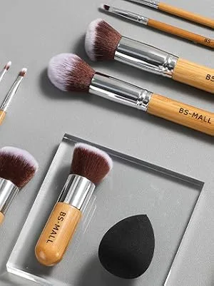 BS-MALL Makeup Brush Set 11Pcs Bamboo Synthetic Kabuki Brush Set Foundation Powder Blending Concealer Eye shadows Blush Cosmetics Brushes with Organizer Bag & Makeup Sponge - product information 26