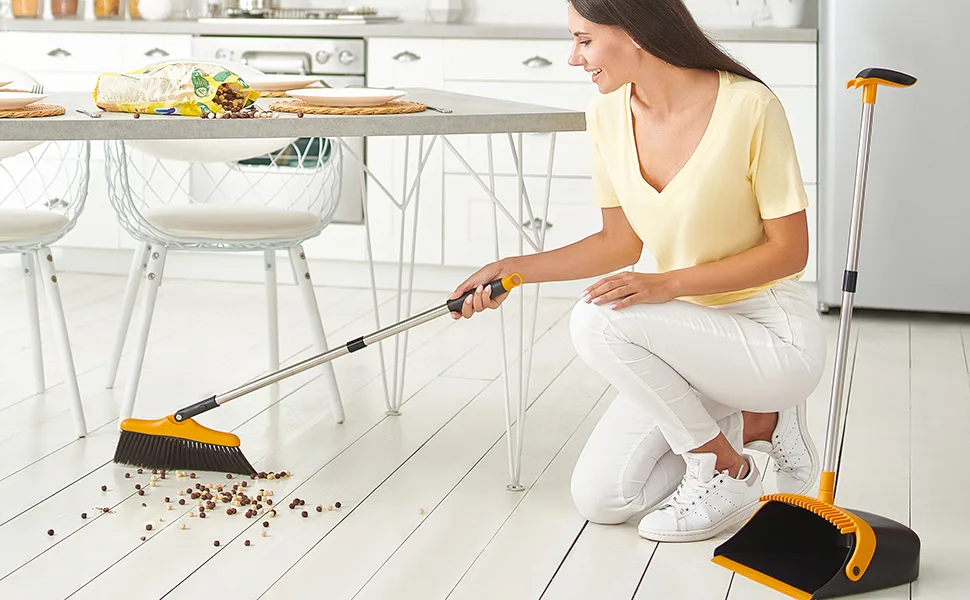 Broom and Dustpan Set with Long Handle - Kitchen Brooms and Stand Up Dust Pan Magic Combo Set for Home - Lobby Broom with Rotation Head and Standing Dustpan for Floor Cleaning - product information 3