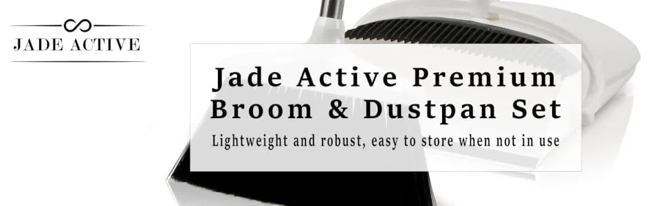 Broom and Dustpan Set for Home - Premium Long Handled Broom Dustpan Combo - Upright Standing Lobby Broom and Dust Pan Brush w/ Handle - Great Edge, Lightweight and Robust - broom, dustpan, jade, active