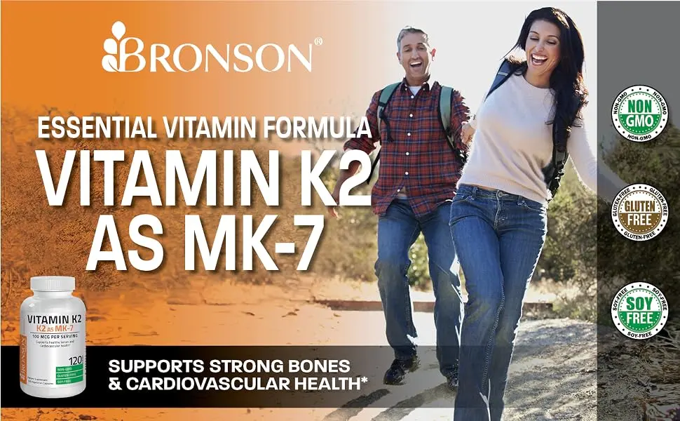 Bronson Vitamin K2 as MK-7 Menaquinone 100 mcg Non-GMO, 120 Capsules 120 Count (Pack of 1) - vitamin k2